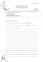 English Worksheet: Students write a dialogue about their free-time activities with their partner