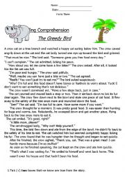 Reading Comprehension Fable (The Greedy Bird) 