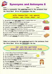 English Worksheet: Synonyms vs Antonyms 6