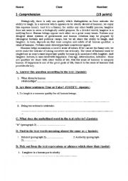 English Worksheet: Reading ccomprehension quiz