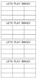 English Worksheet: Bingo cards