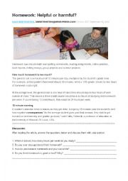 English Worksheet: Homework Debate Article