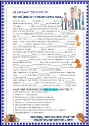 English Worksheet: We  are family: present simple and reading comprehension 