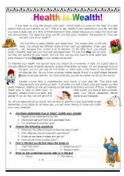 English Worksheet: HEALTH IS WEALTH