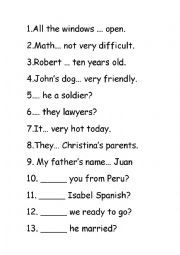 English Worksheet: Verb to be drills