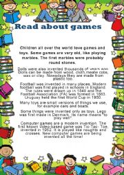 English Worksheet: Read about games
