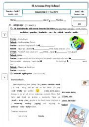 English Worksheet: Mid Semester Test for 7th 