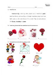 English Worksheet: Valentines day