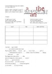 English Worksheet: English articles, a, an, the