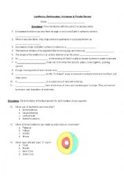 English Worksheet: Landforms, Earthquakes, Volcanoes & Fossils Review