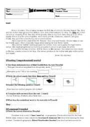 English Worksheet: End of semester 2 test    (7th from)