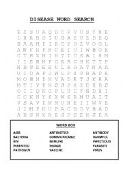 English Worksheet: Disease Word Search