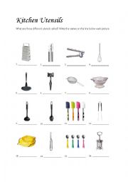 English Worksheet: Kitchen utensils