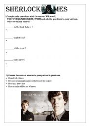 English Worksheet: Sherlock Holmes biography past simple interaction game questions