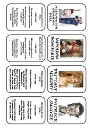 English Worksheet: Famous people speaking cards (was,were) part 2