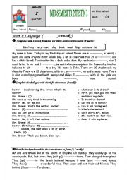 English Worksheet: mid semester two english test number 2