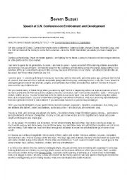 English Worksheet: Severn Suzukis Speech in Rio - Environment Issues