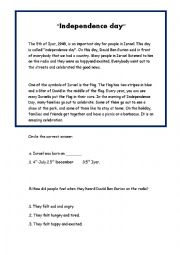 English Worksheet: independence day of israel