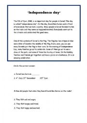 English Worksheet: independence day of israel