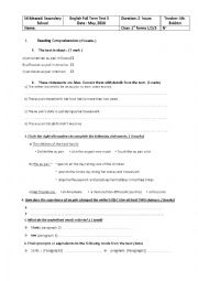 English Worksheet: 1st form full term 2 test