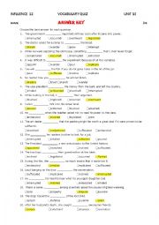 English Worksheet: Influence 12 Unit 13 Vocabulary Quiz