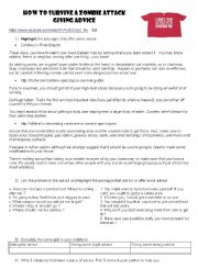 English Worksheet: giving advice zombies