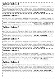 English Worksheet: Balloon Debate II