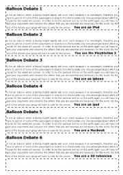 English Worksheet: Balloon Debate II