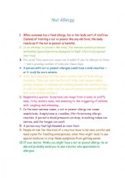 English Worksheet: Nut allergy for kids