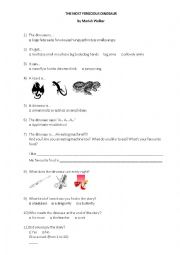 English Worksheet: The most ferocious dinosaur by M. Walker