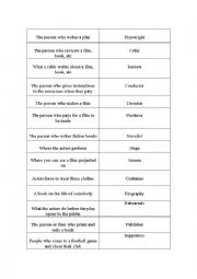 Entertainment Vocabulary Match Up Exercise