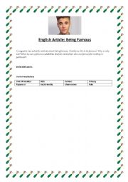 English Worksheet: B1 or B2 Article: Being Famous