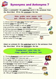 English Worksheet: Synonyms vs Antonyms 7