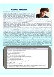 English Worksheet: Shawn Mendes Biography
