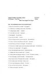 English Worksheet: test about the reported speech