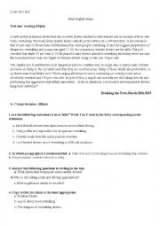English Worksheet: An exam paper about risky overtaking 2 as final exam