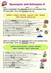 English Worksheet: Synonyms vs Antonyms 9