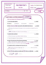 English Worksheet: mid semester test for 4th form