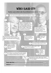 English Worksheet: Martin Luther King or Malcolm X? Who said it?