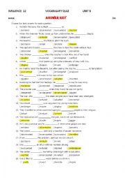 English Worksheet: Influence 12 Unit 8 Vocabulary Quiz