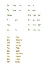 English Worksheet: Months, ordinal and cardinal numbers