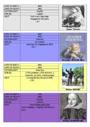 English Worksheet: Biography cards (Part 1)