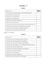 English Worksheet: Can you...?