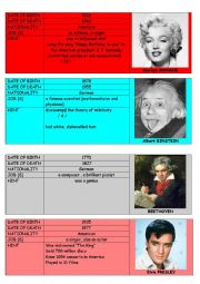 English Worksheet: Biography Cards (Part 2)