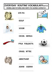 English Worksheet: Practice of everyday routine vocabulary