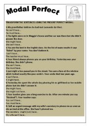 English Worksheet: Modal perfect sentence transformation