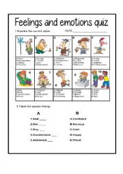 English Worksheet: FEELINGS AND EMOTIONS QUIZ