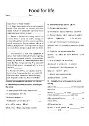 English Worksheet: Reading Comprehension FOOD