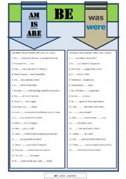 English Worksheet: Be::: AM / IS / ARE / WAS / WERE