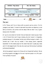 English Worksheet: End test 1 for 8th Forms